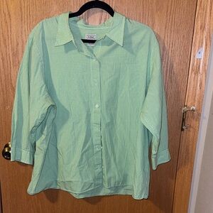 L.L.Bean Women's 2X Green Gingham Button-Down 3/4 Sleeve Blouse
